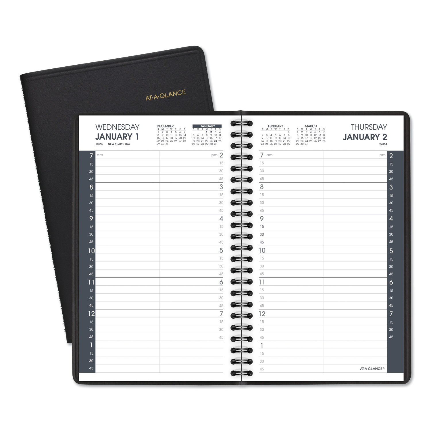 Daily Appointment Book with 15-Minute Appointments, 8 x 4 7/8, Black, 2020