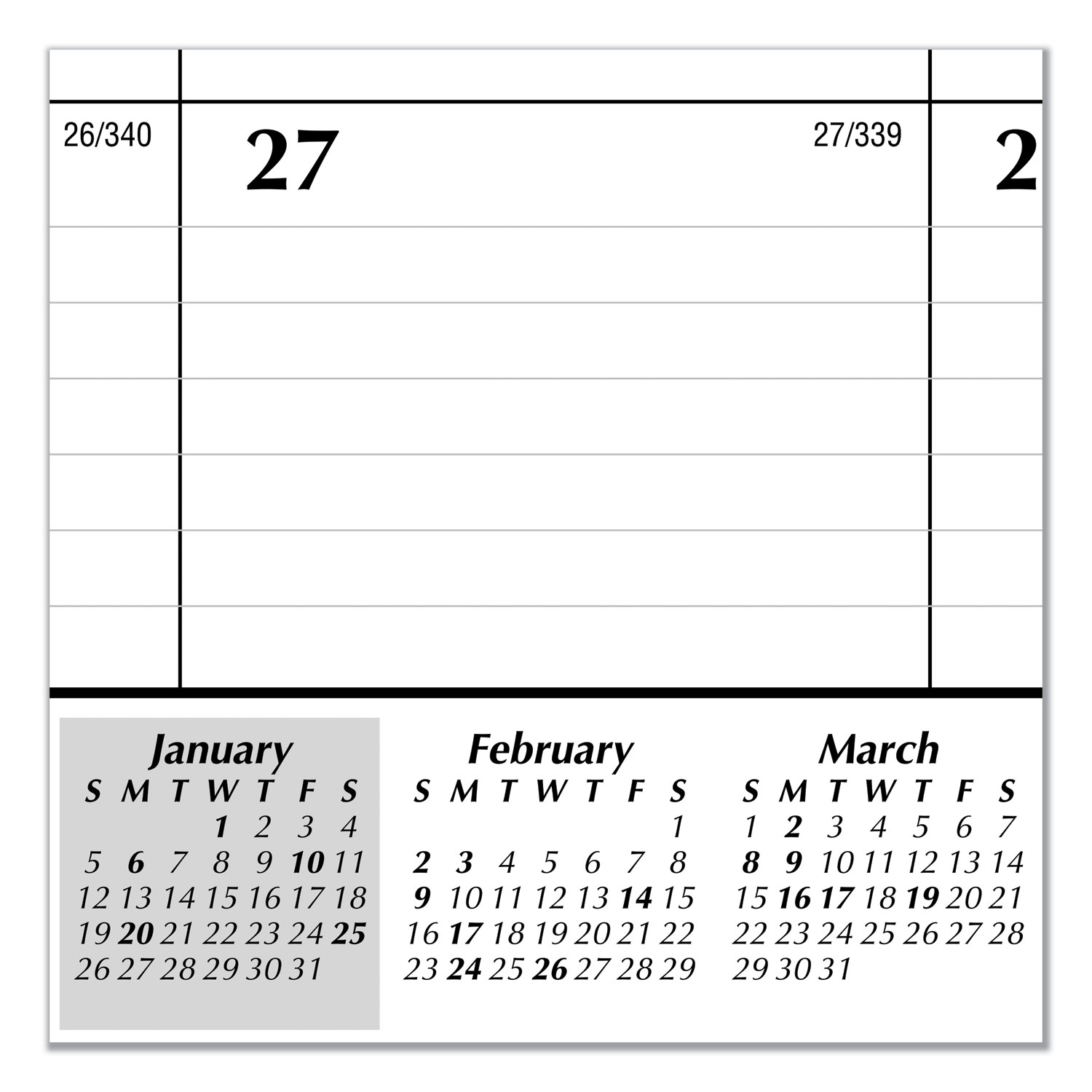 Monthly Refillable Desk Pad, 22 x 17, White, 2020