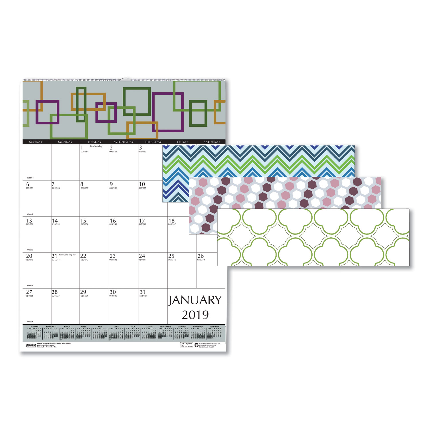 100 Recycled Geometric Wall Calendar 12 X 16 12 2020