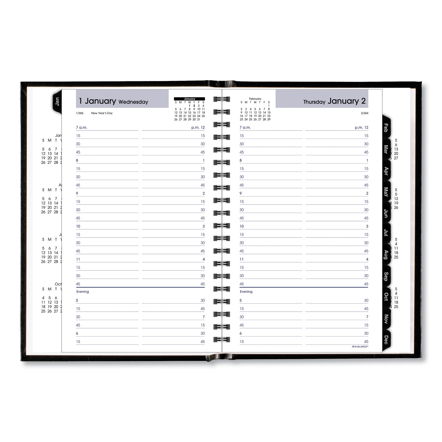 Hardcover Daily Appointment Book, 7 7/8 x 4 7/8, Black, 2020