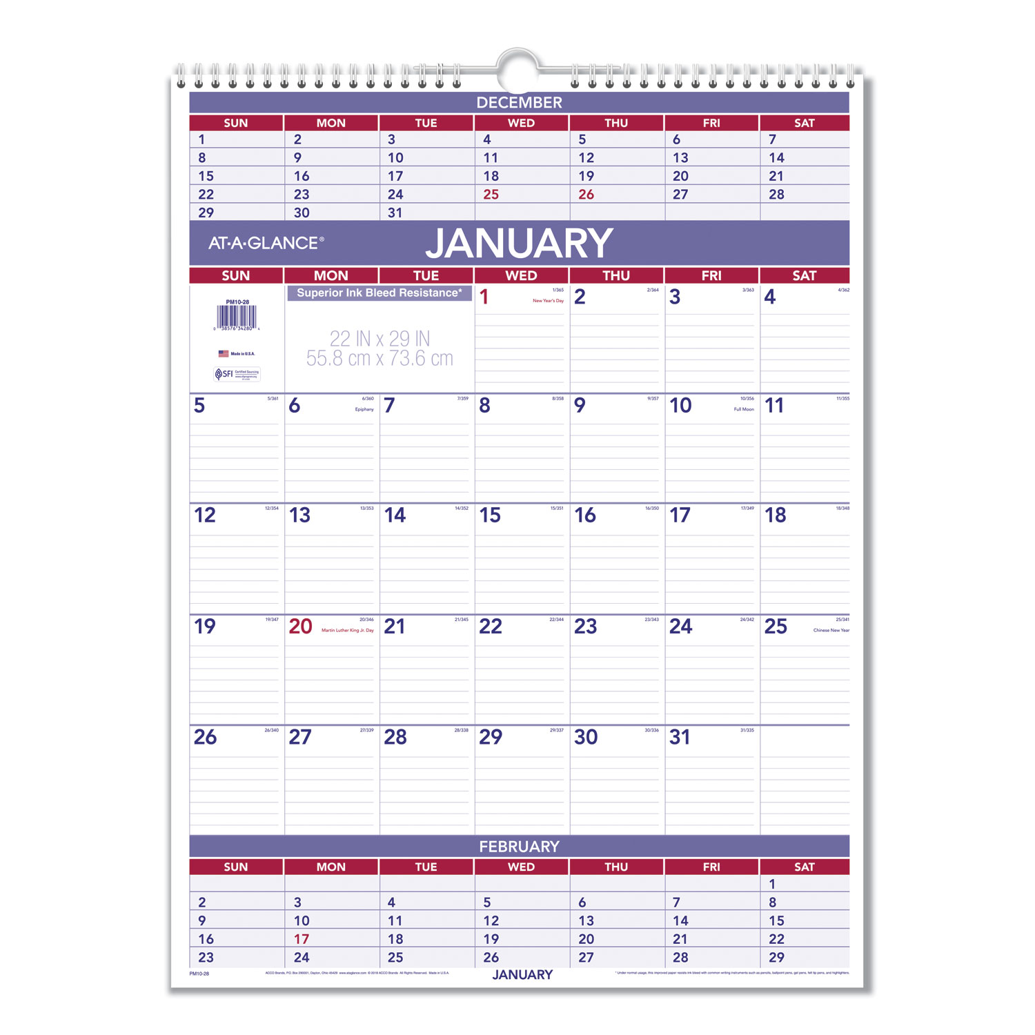  AT-A-GLANCE PM1028 Three-Month Wall Calendar, 22 x 29, 2020 (AAGPM1028) 