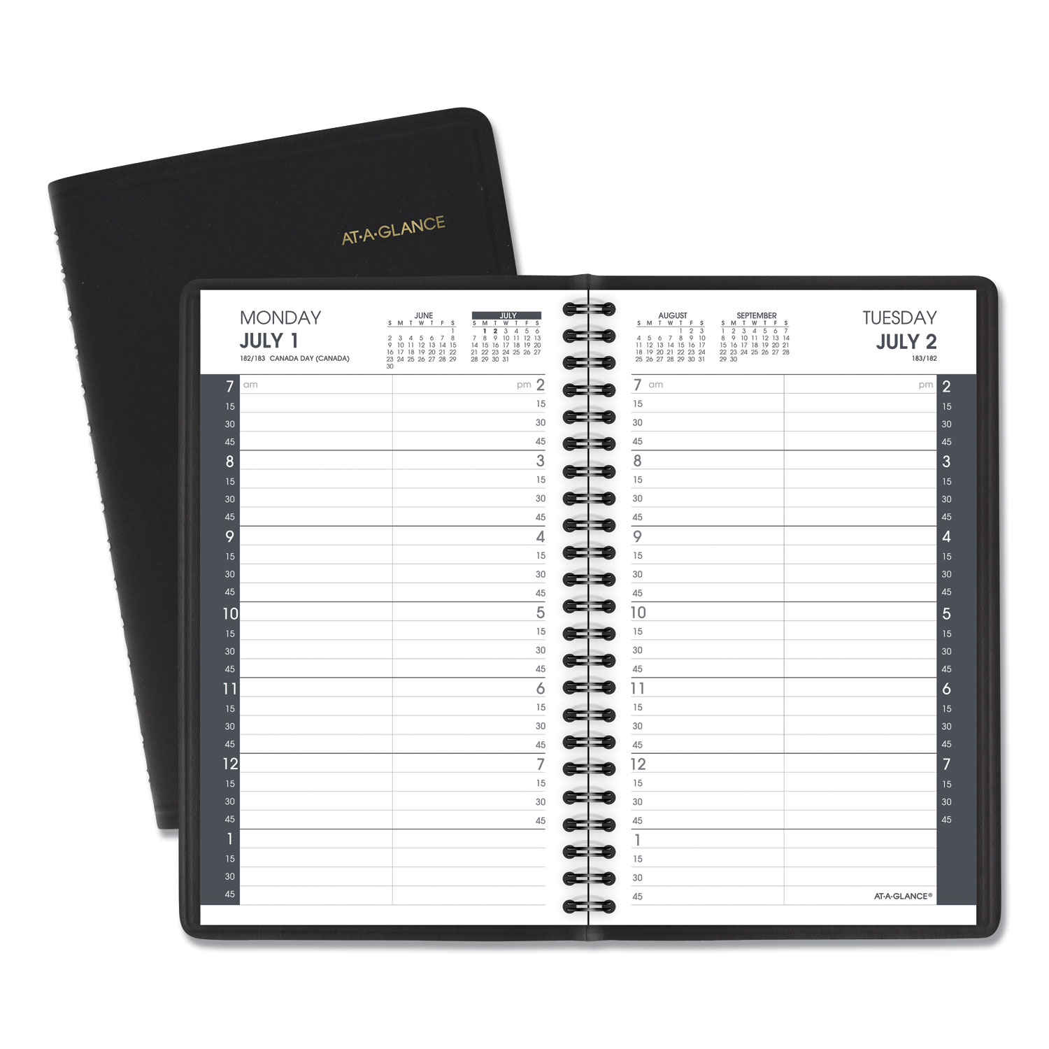 Daily Appointment Book with 15-Minute Appointments, 8 x 4 7/8, Black, 2019-2020