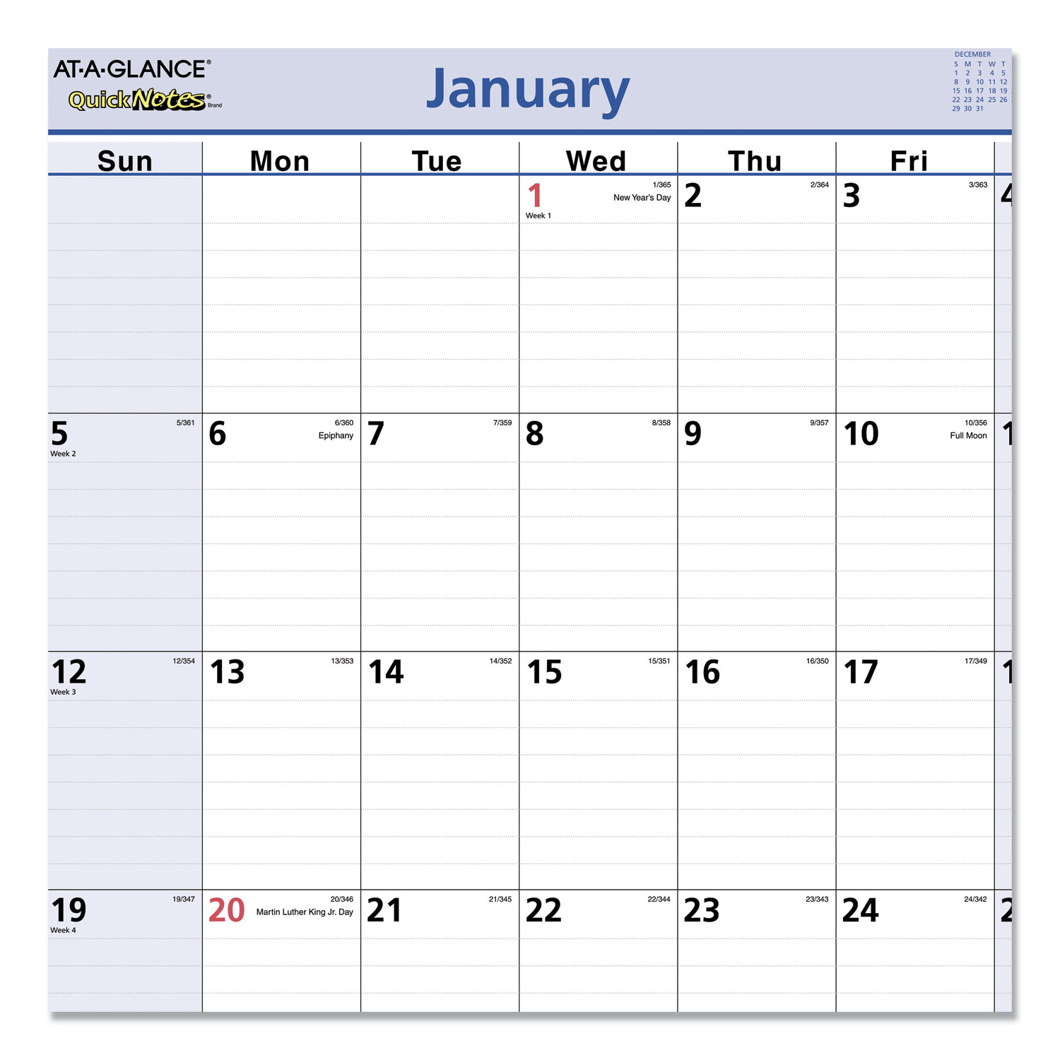 QuickNotes Wall Calendar, 12 x 17, 2020