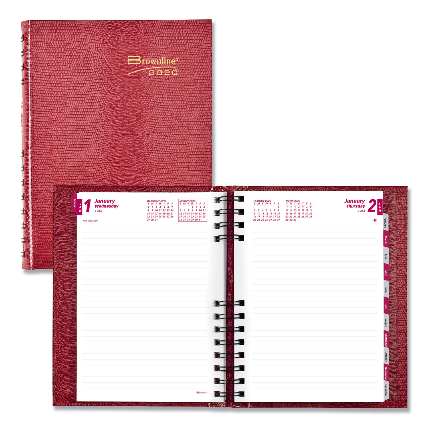  Brownline CB389C.RED CoilPro Daily Planner, Ruled 1 Day/Page, 8 1/4 x 5 3/4, Red, 2020 (REDCB389CRED) 