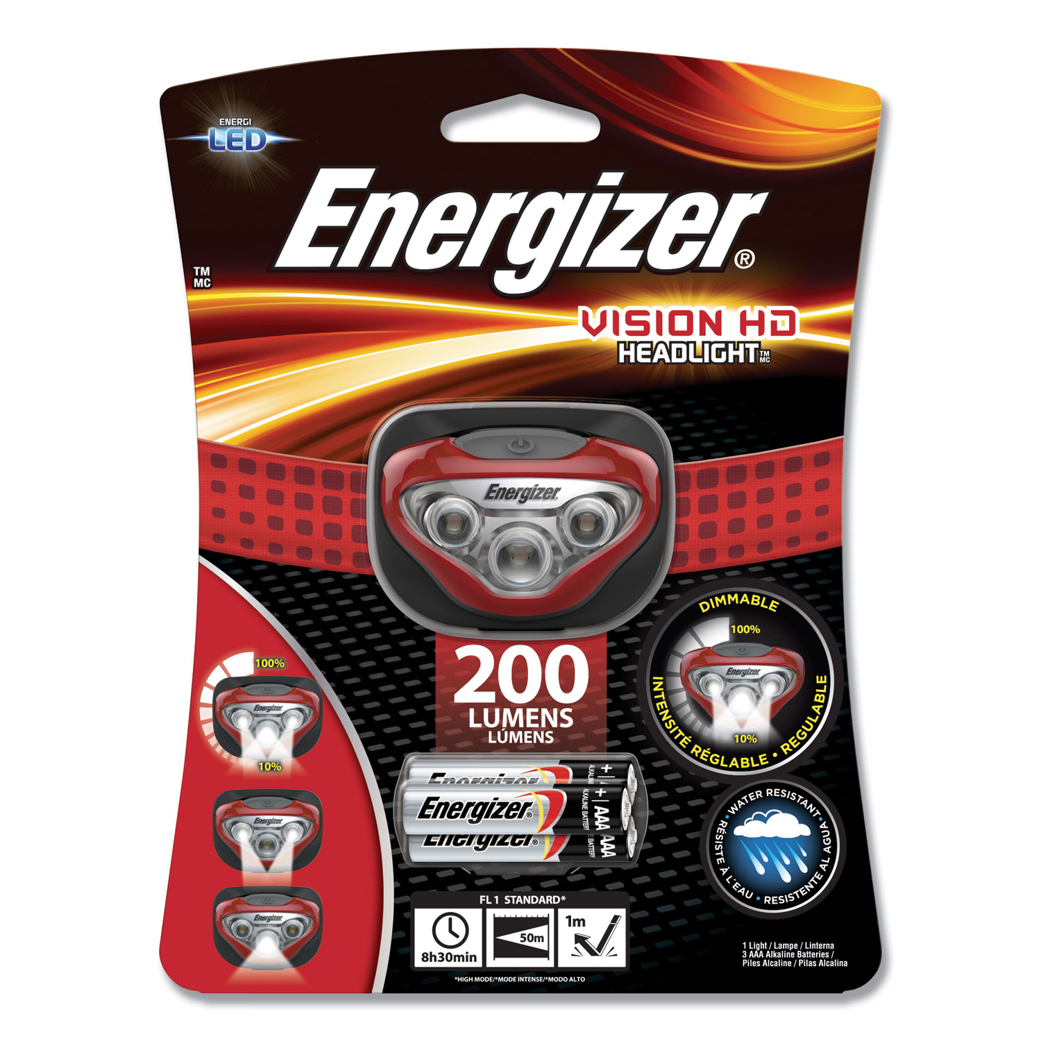 LED Headlight, 3 AAA Batteries (Included), Red