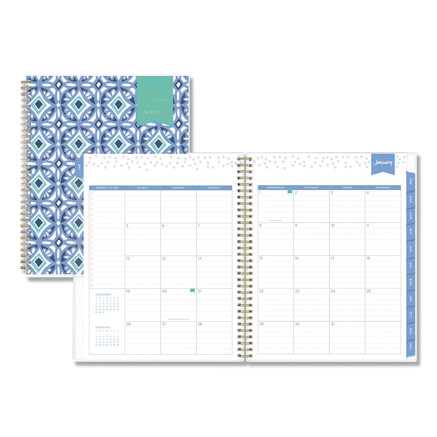  Blue Sky 101411 Day Designer Tile Weekly/Monthly Planner, 11 x 8 1/2, Blue/White Cover, 2020 (BLS101411) 
