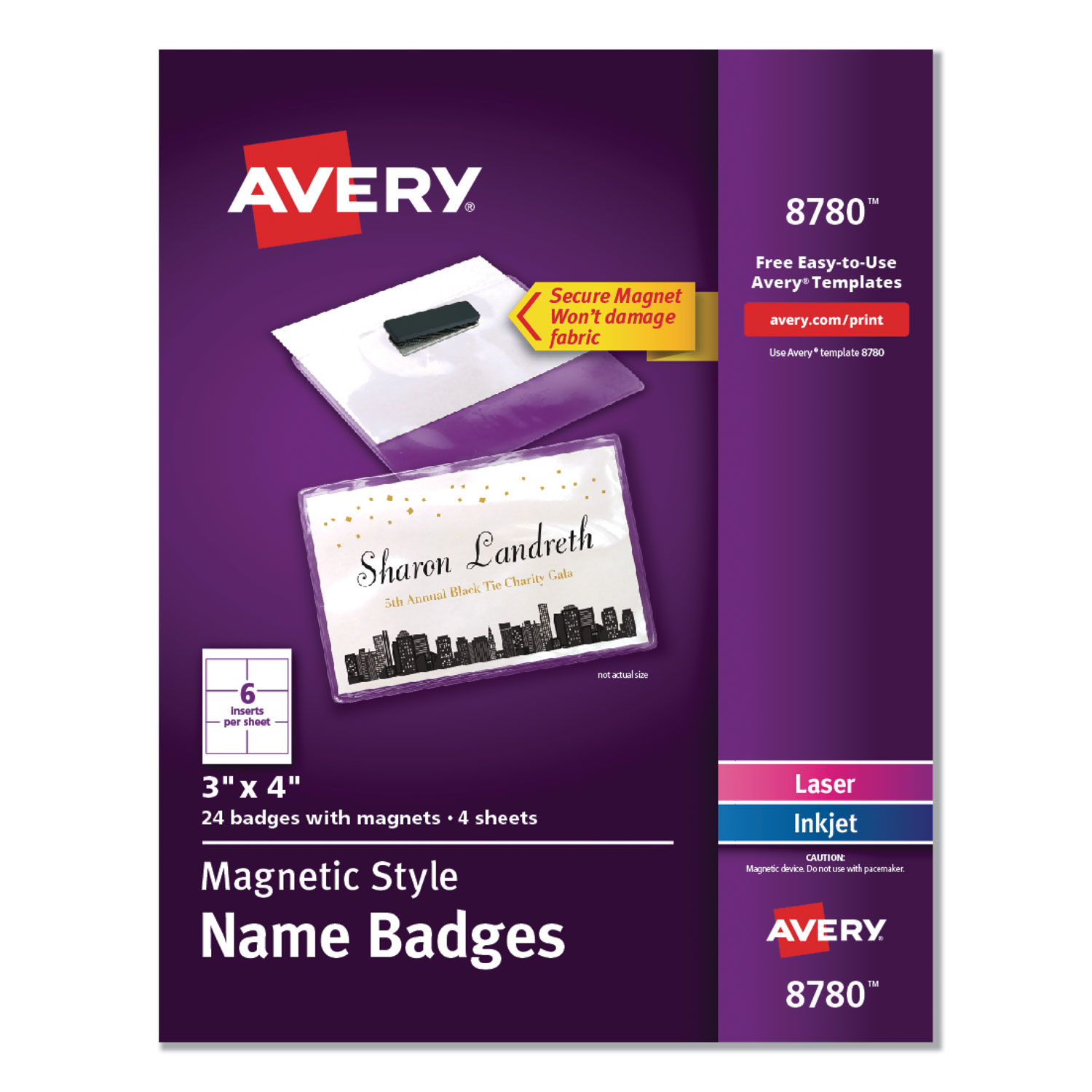  Avery 08780 Magnetic Style Name Badge Kit, Horizontal, 4 x 3, White, 24/Pack (AVE8780) 