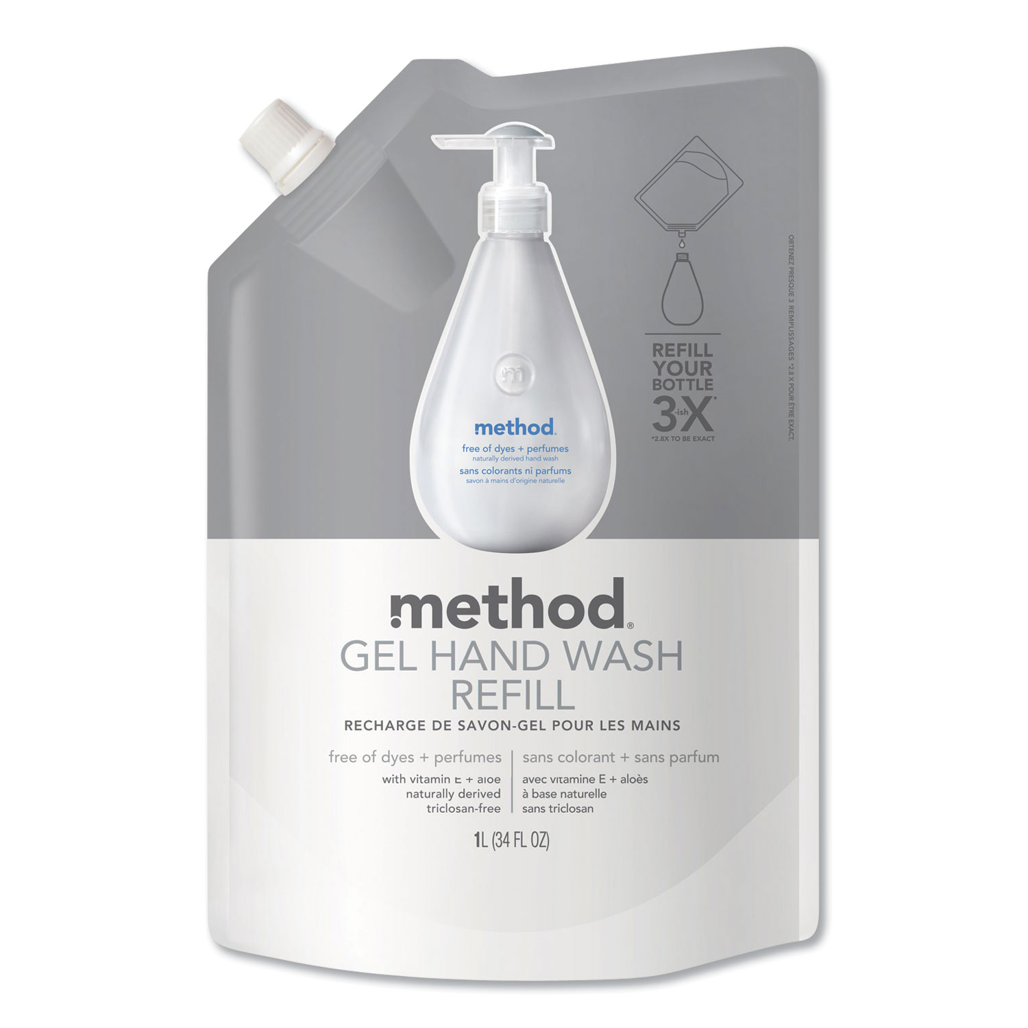  Method 00658 Gel Hand Wash Refill, Fragrance-Free, 34 oz, 6/Carton (MTH00658) 