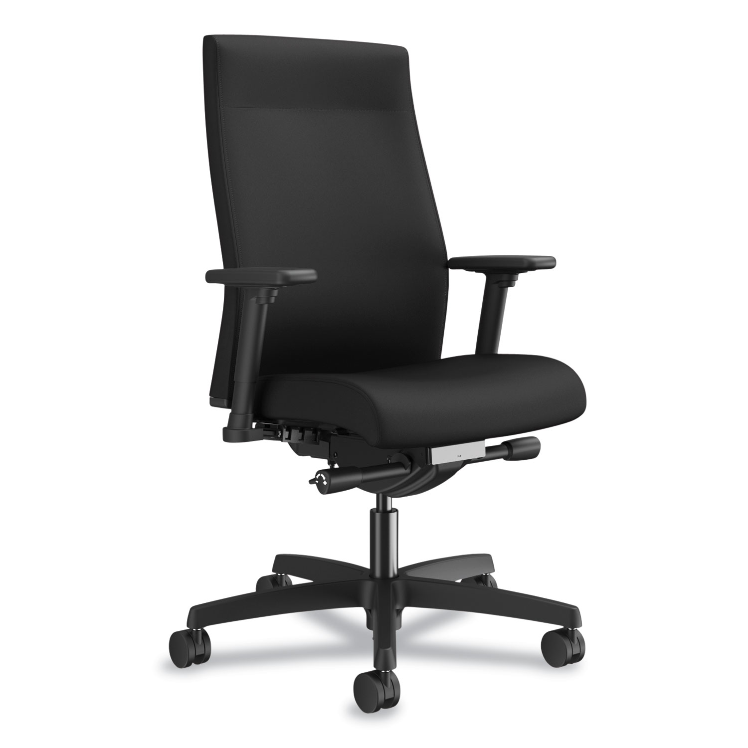 HON® Ignition 2.0 Upholstered Mid-Back Task Chair With Lumbar, Supports up to 300 lbs., Black Seat, Black Back, Black Base