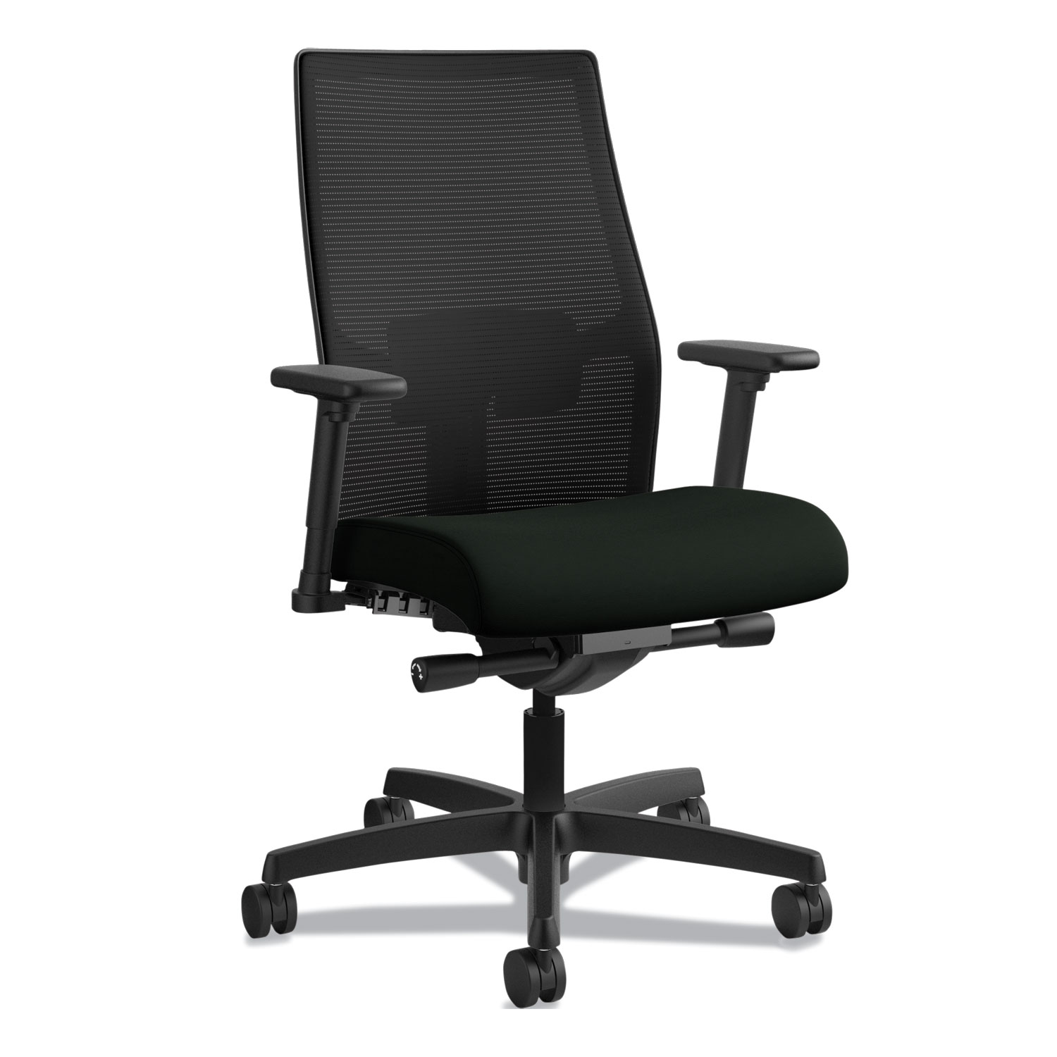 HON® Ignition 2.0 4-Way Stretch Mid-Back Mesh Task Chair, Supports up to 300 lbs, Black Seat/Back, Black Base