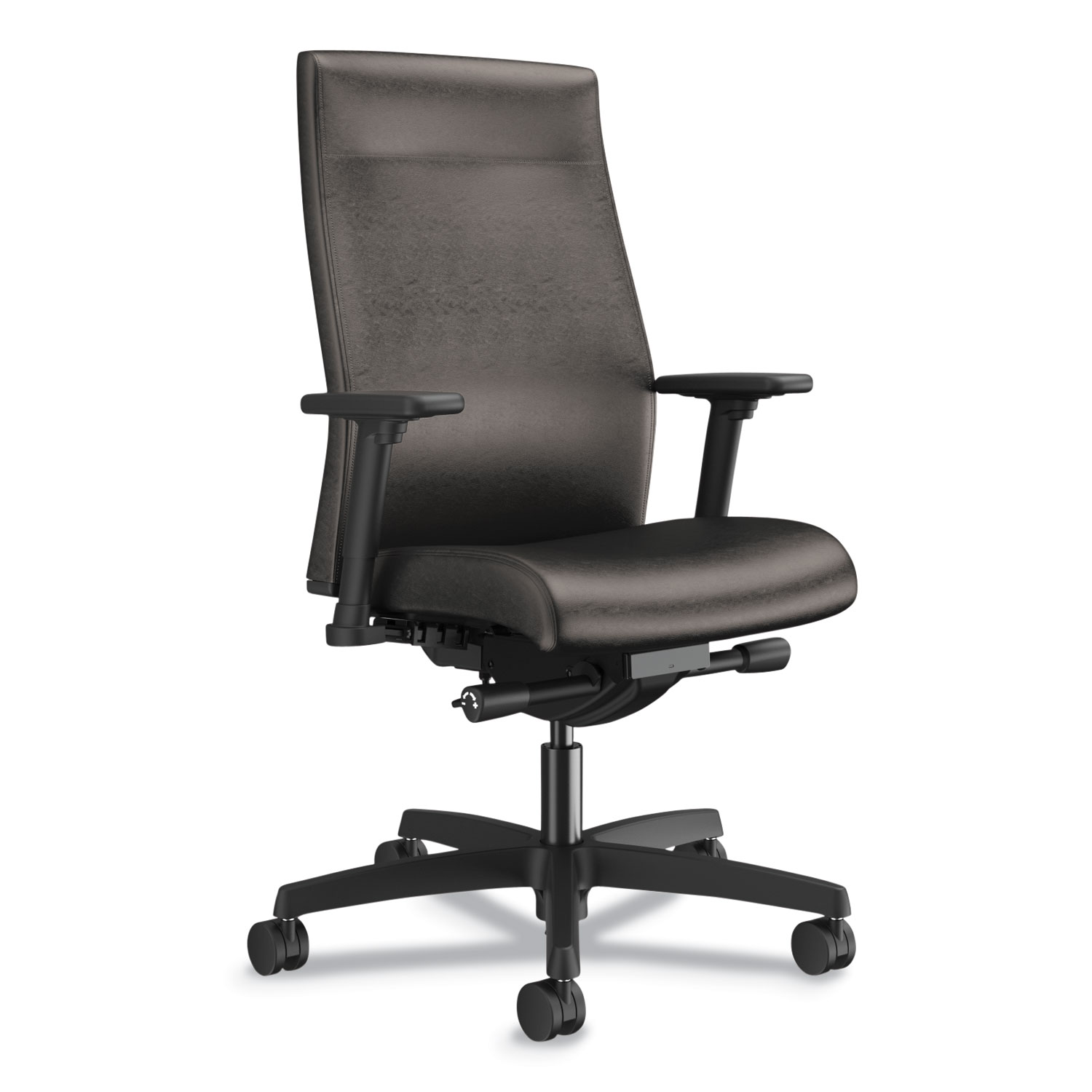 HON® Ignition 2.0 Upholstered Mid-Back Task Chair With Lumbar, Supports up to 300 lbs., Vinyl, Black Seat, Black Back, Black Base
