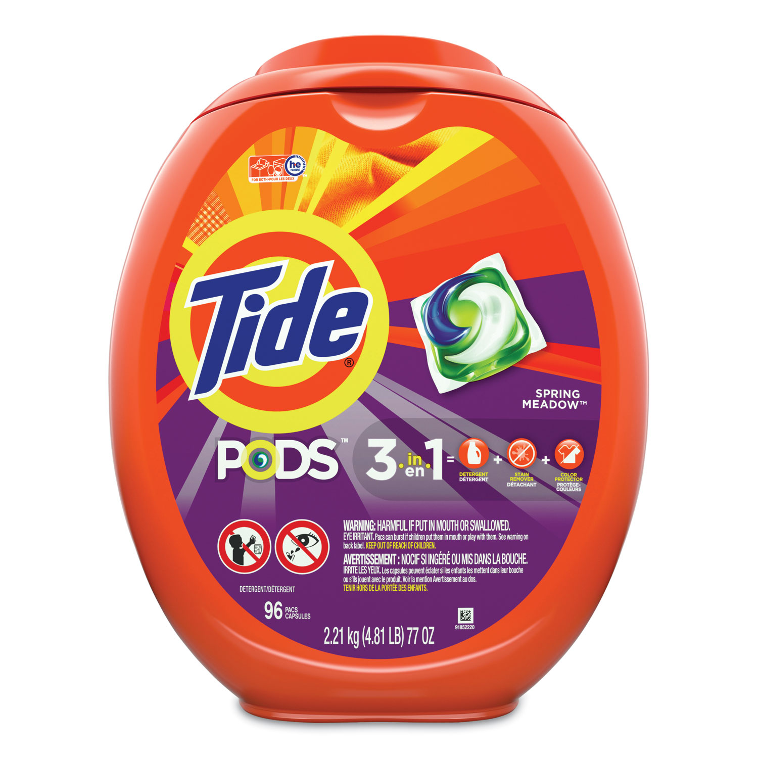  Tide 80163 Detergent Pods, Spring Meadow, 96/Tub, 4 Tubs/Carton (PGC80163) 