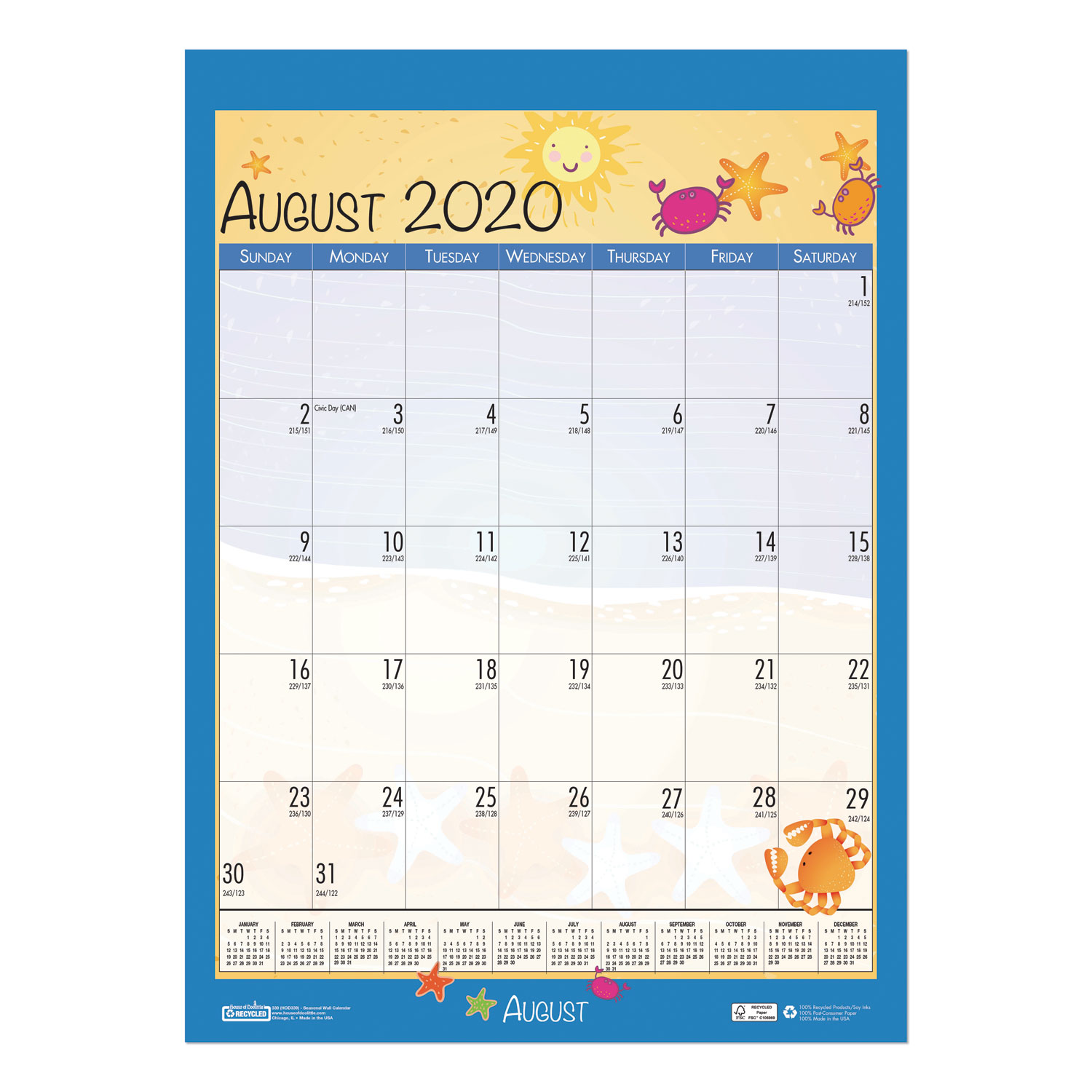 100 Recycled Seasonal Wall Calendar 12 X 16 12 2020