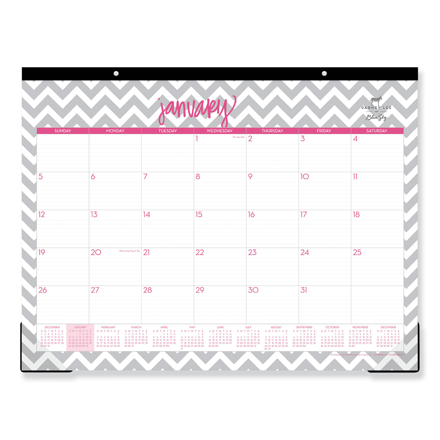 Dabney Lee Ollie Desk Pad, 22 x 17, Gray/Pink, Clear Corners, 2020