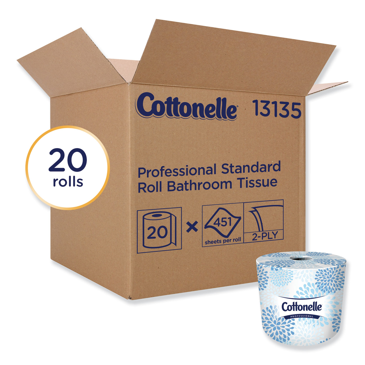  Cottonelle 13135 Two-Ply Bathroom Tissue,Septic Safe, White, 451 Sheets/Roll, 20 Rolls/Carton (KCC13135) 