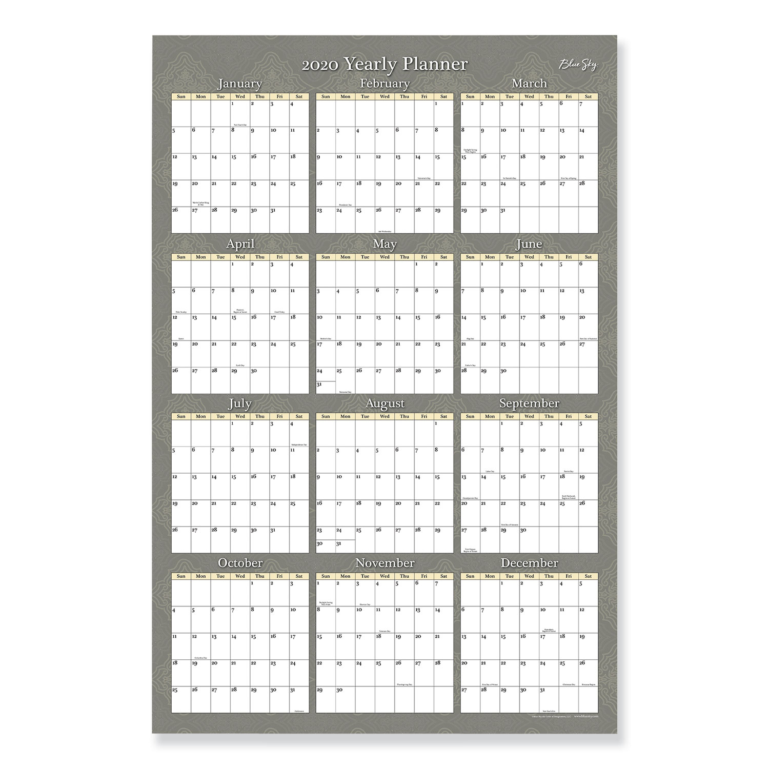 Adrianna Laminated Calendar, 36 x 24, Taupe, 2020
