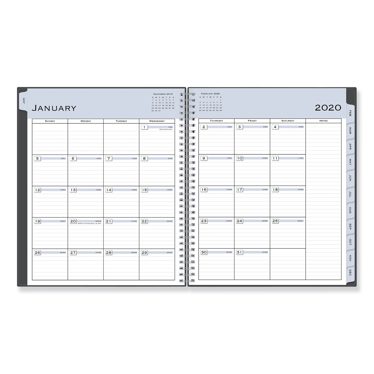Passages Monthly Wirebound Planner, 10 x 8, Charcoal, 2020