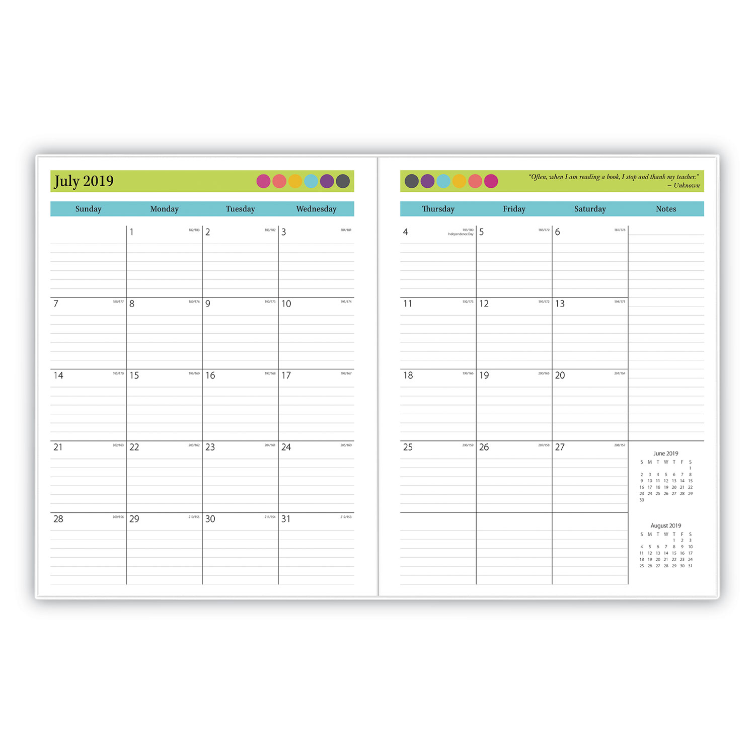 Teacher Dots Academic Year Monthly Planner, 11 x 8 1/2, Assorted, 2019-2020