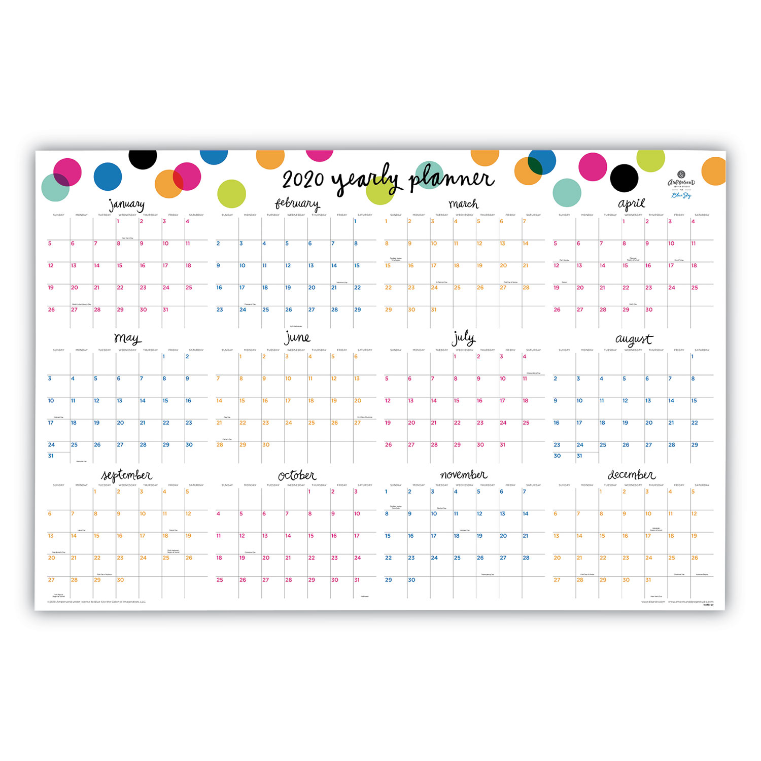 Ampersand Dots Laminated Wall Calendar, 36 x 24, 2020; 2019-2020