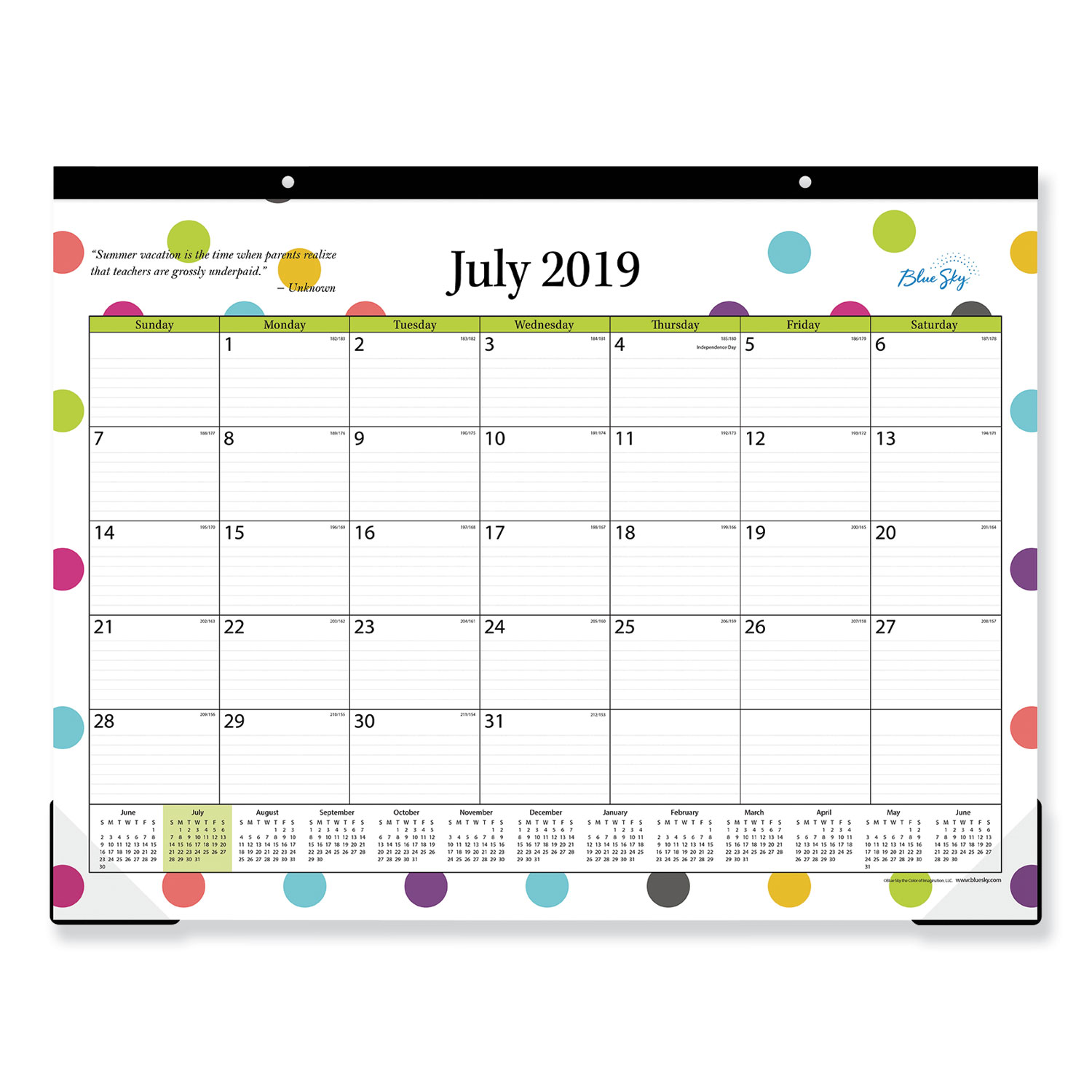 Teacher Dots Academic Year Desk Pad, 22 x 17, Assorted Color Dots, 2019-2020