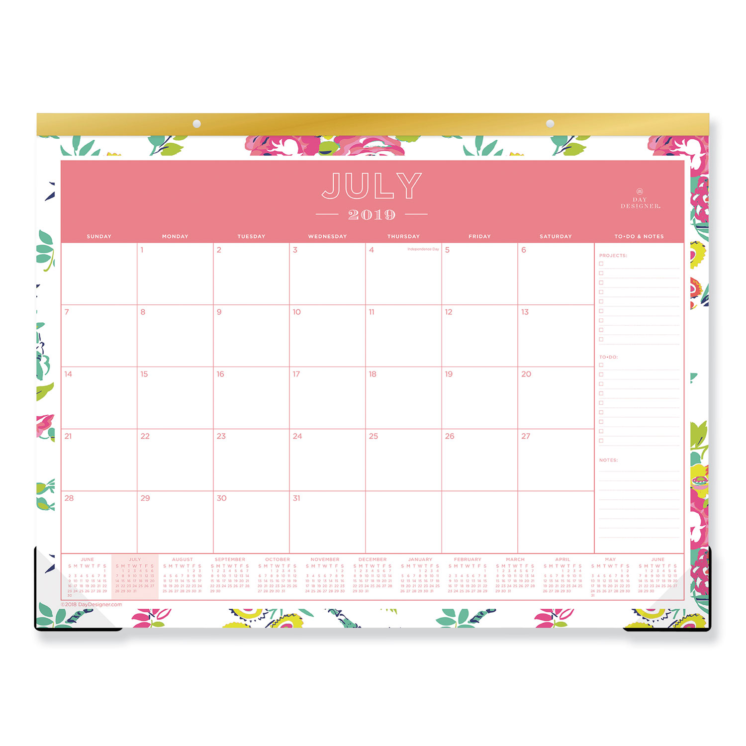 Day Designer Academic Year Desk Pad, 22 x 17, White Floral, 2022-2023