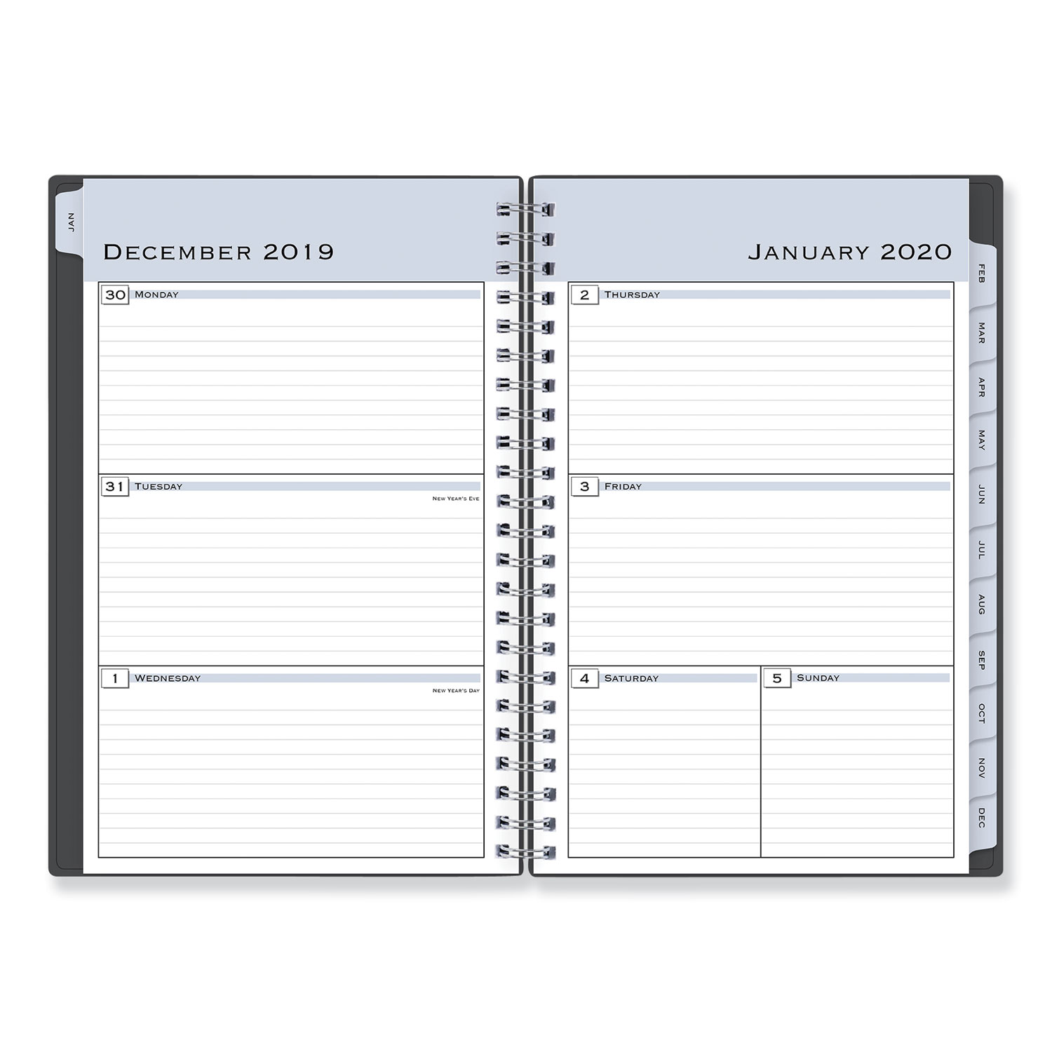 Passages Weekly/Monthly Wirebound Planner, 8 x 5, Charcoal, 2020