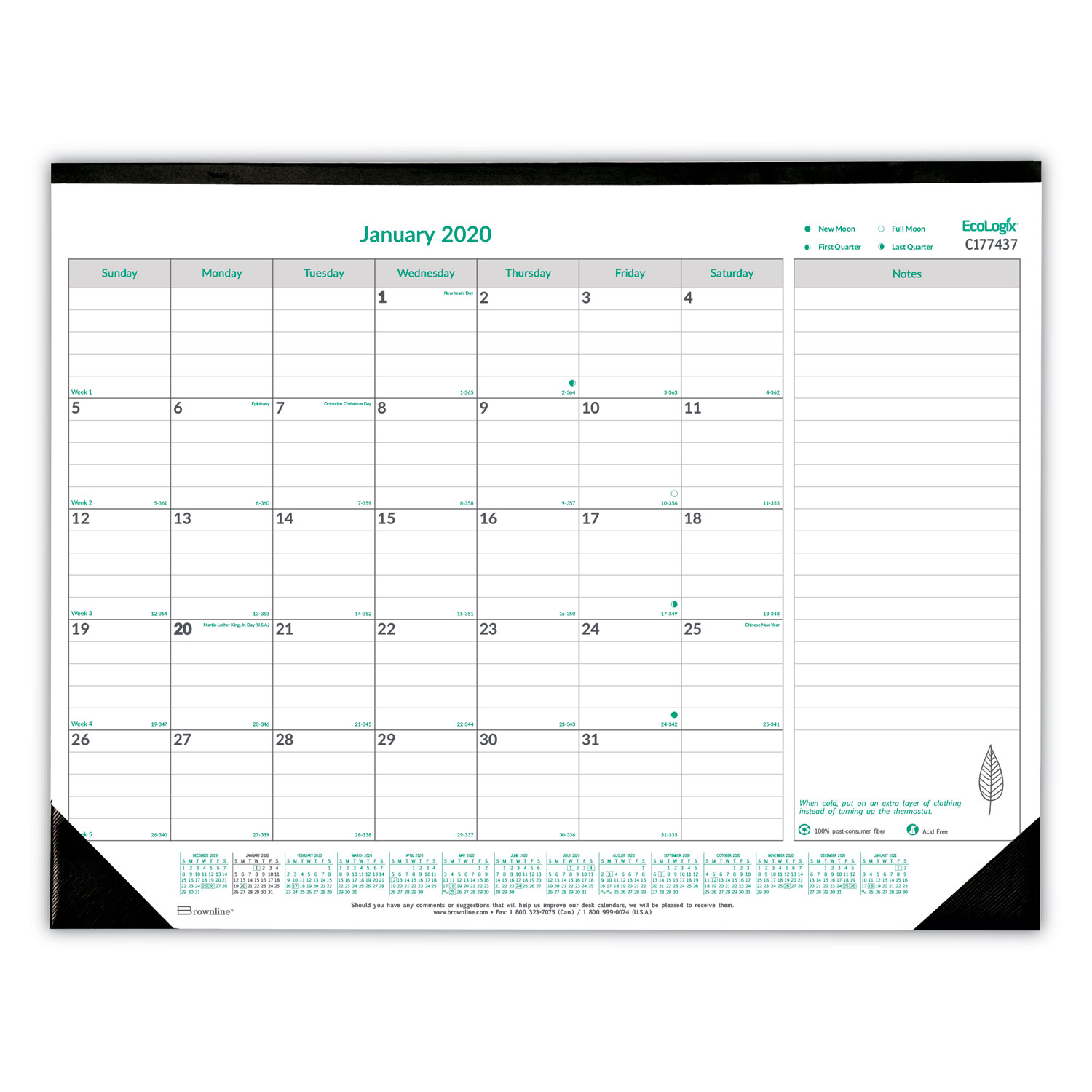  Brownline C177437 EcoLogix Monthly Desk Pad Calendar, 22 x 17, 2020 (REDC177437) 