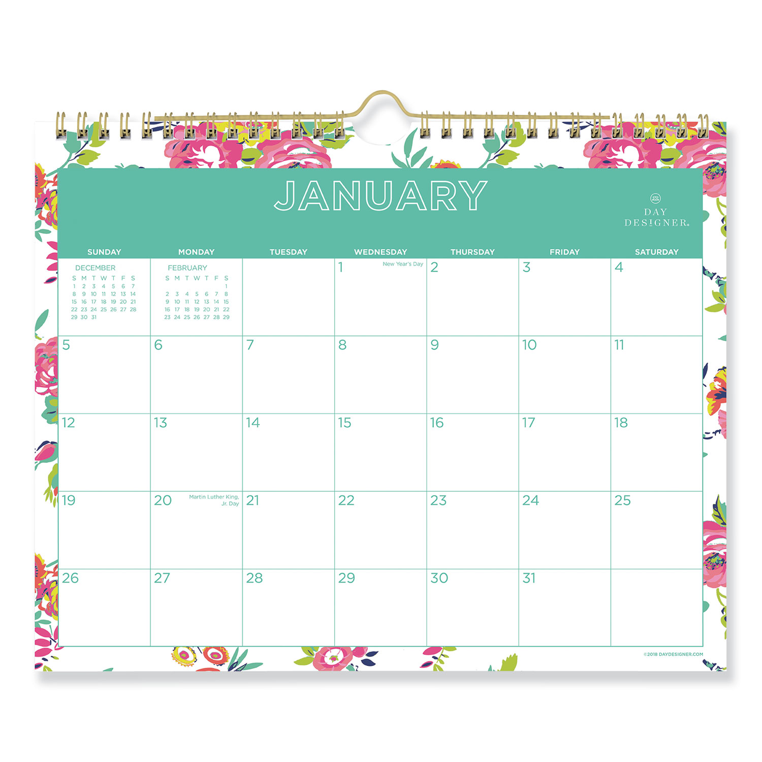  Blue Sky BLS103629 Day Designer Wirebound Wall Calendar, 11 x 8 3/4, White Floral, 2020 (BLS103629) 
