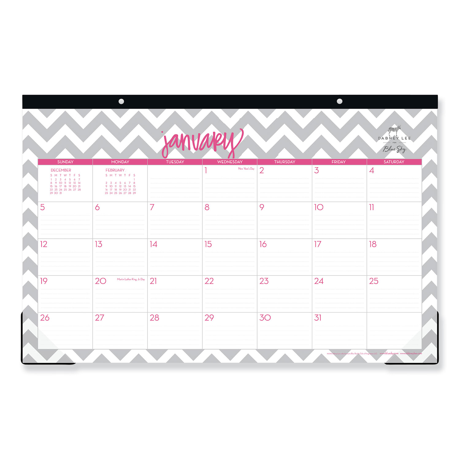 Dabney Lee Ollie Desk Pad, 17 x 11, Gray/Pink, Clear Corners, 2020