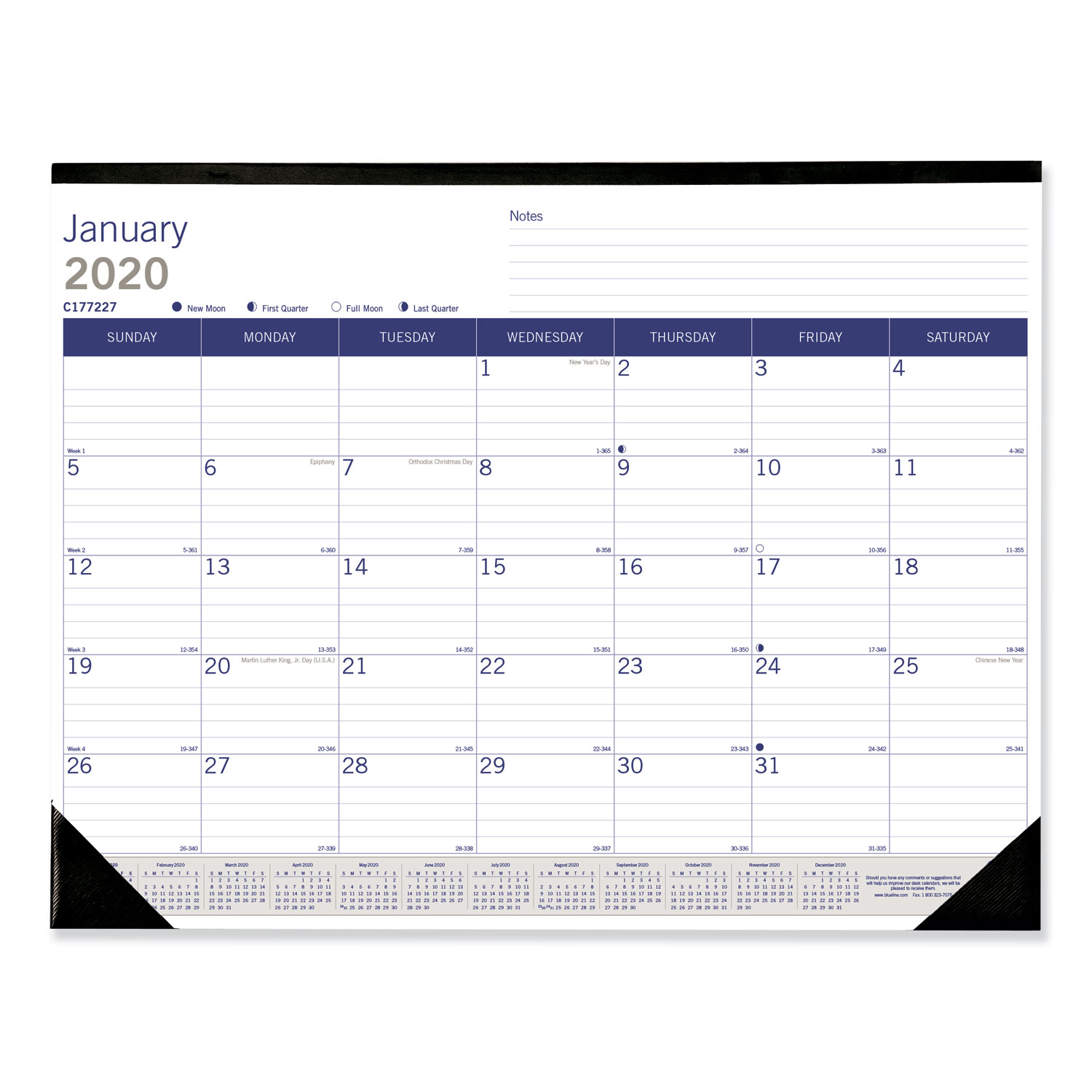 DuraGlobe Monthly Desk Pad Calendar, 22 x 17, White/Blue/Gray Sheets