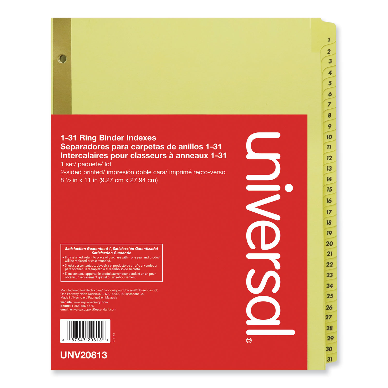  Universal UNV20813 Deluxe Preprinted Plastic Coated Tab Dividers with Black Printing, 31-Tab, 1 to 31, 11 x 8.5, Buff, 1 Set (UNV20813) 