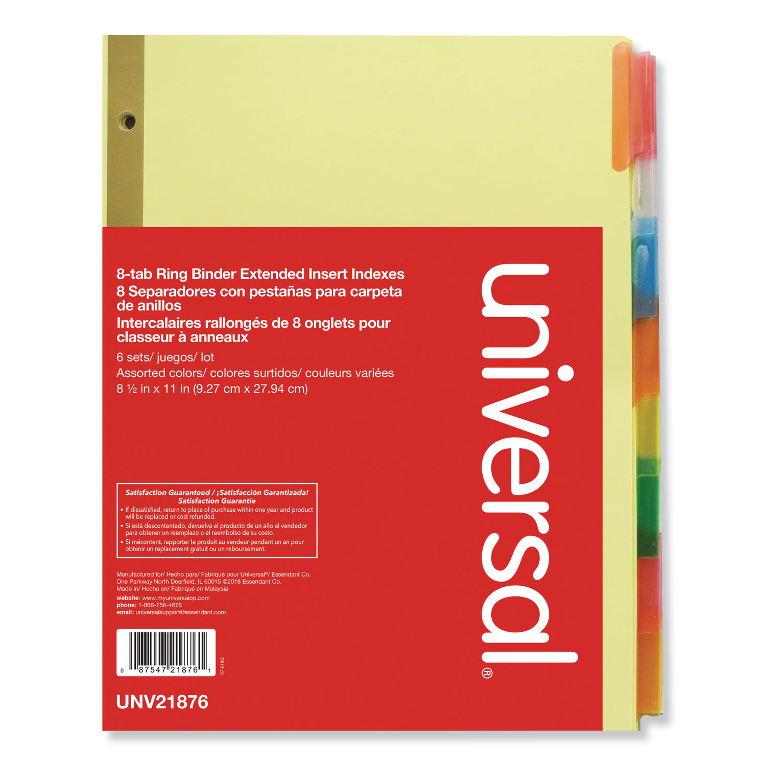  Universal UNV21876 Deluxe Extended Insertable Tab Indexes, 8-Tab, 11 x 8.5, Buff, 6 Sets (UNV21876) 