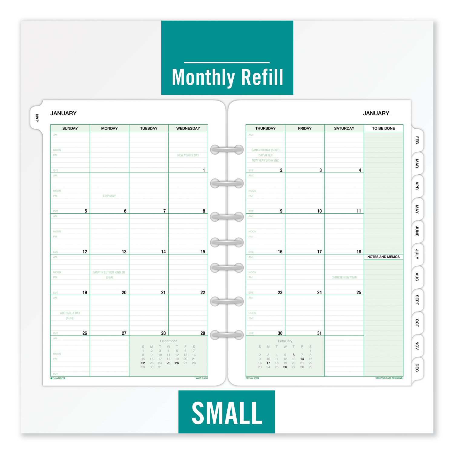  Day-Timer 87229 Monthly Classic Refill, 8 1/2 x 5 1/2, White/Green, 2020 (DTM87229) 
