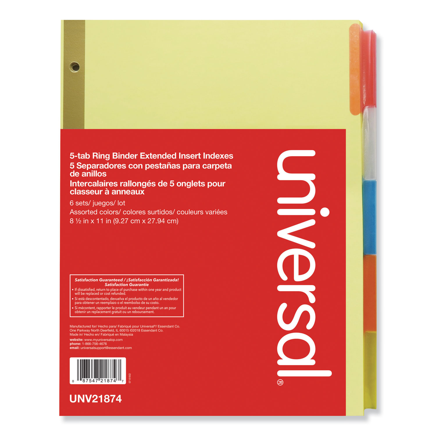  Universal UNV21874 Deluxe Extended Insertable Tab Indexes, 5-Tab, 11 x 8.5, Buff, 6 Sets (UNV21874) 