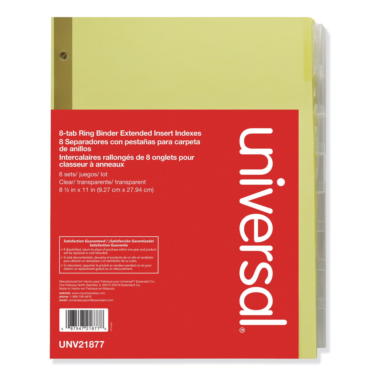  Universal UNV21877 Deluxe Extended Insertable Tab Indexes, 8-Tab, 11 x 8.5, Buff, 6 Sets (UNV21877) 