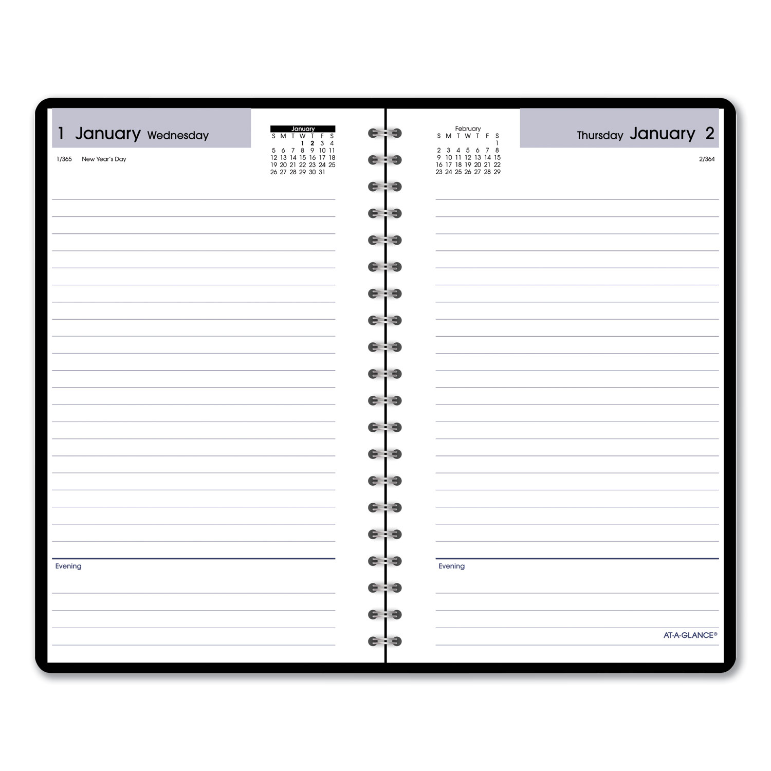 Daily Appointment Book with Open Scheduling, 8 x 4 7/8, Black, 2020