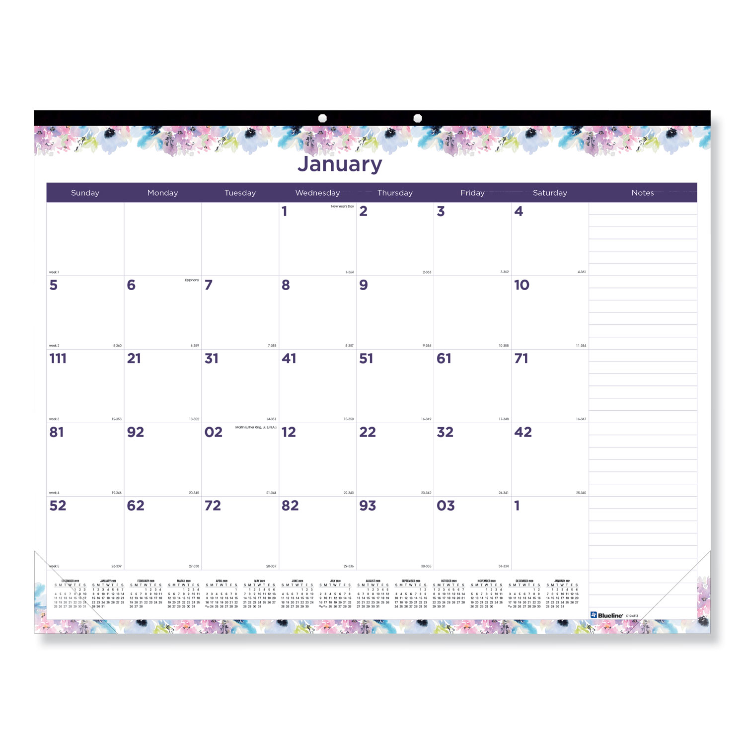  Blueline C194113 Passion Monthly Deskpad Calendar, Chipboard Back, Floral Design, 22 x 17, 2020 (REDC194113) 