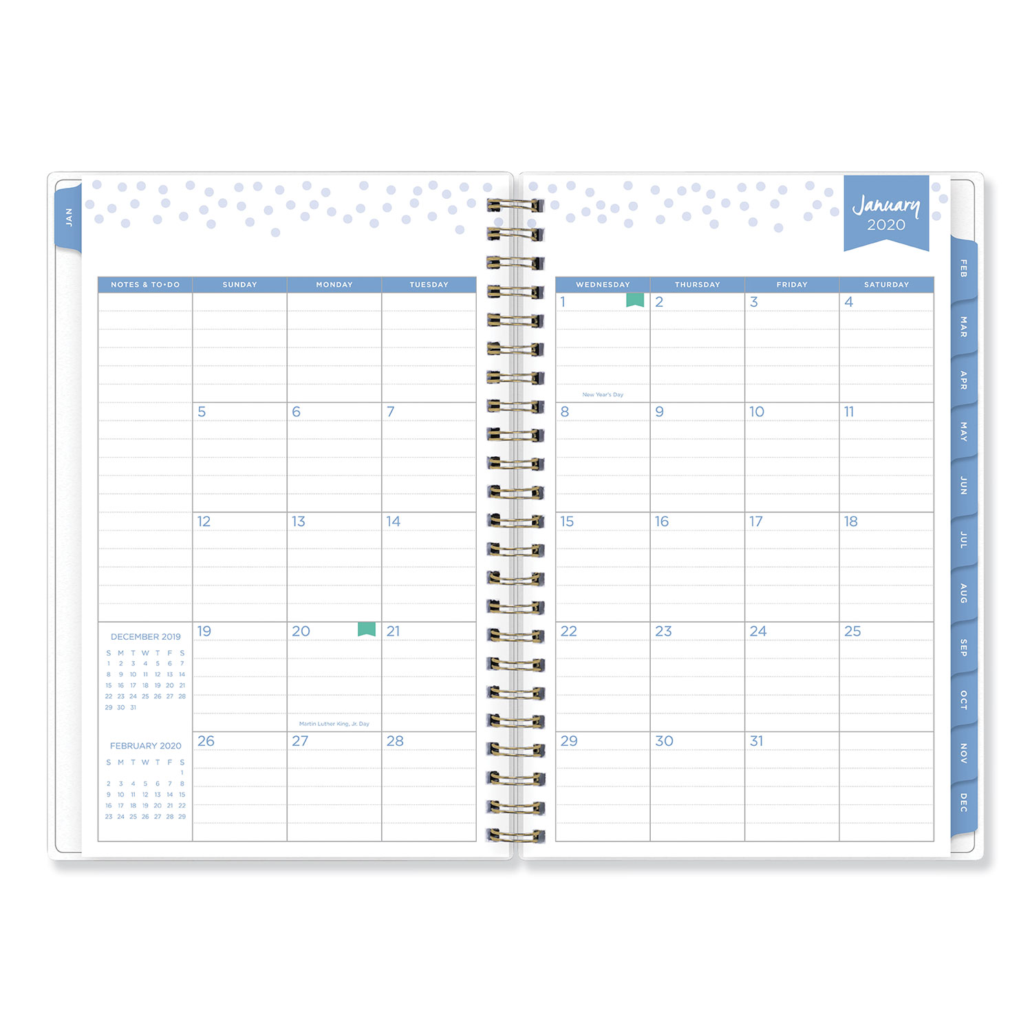 Day Designer Tile Weekly/Monthly Planner, 8 x 5, Blue/White Cover, 2020