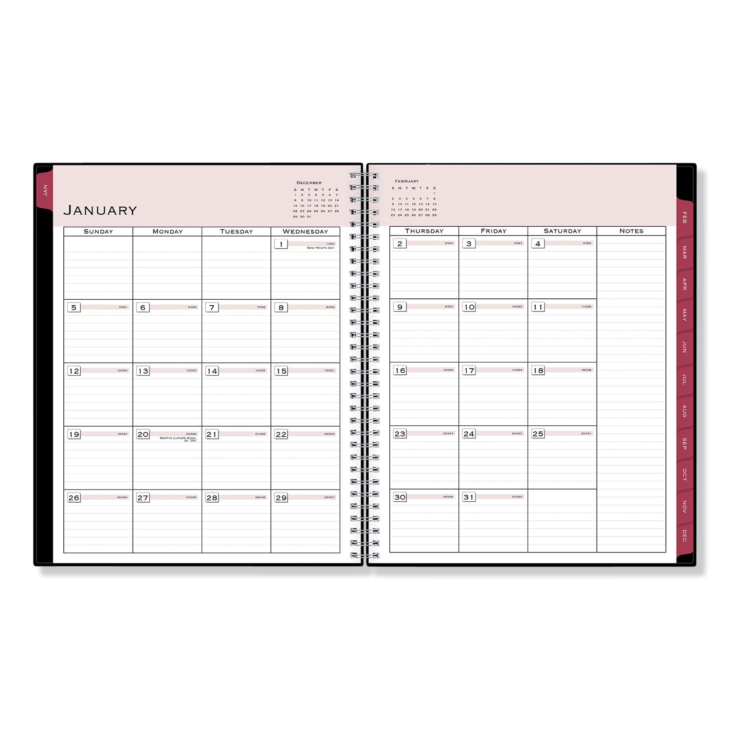 Classic Red Weekly/Monthly Planner, Open Scheduling, 11 x 8 1/2, Black Cover, 2020