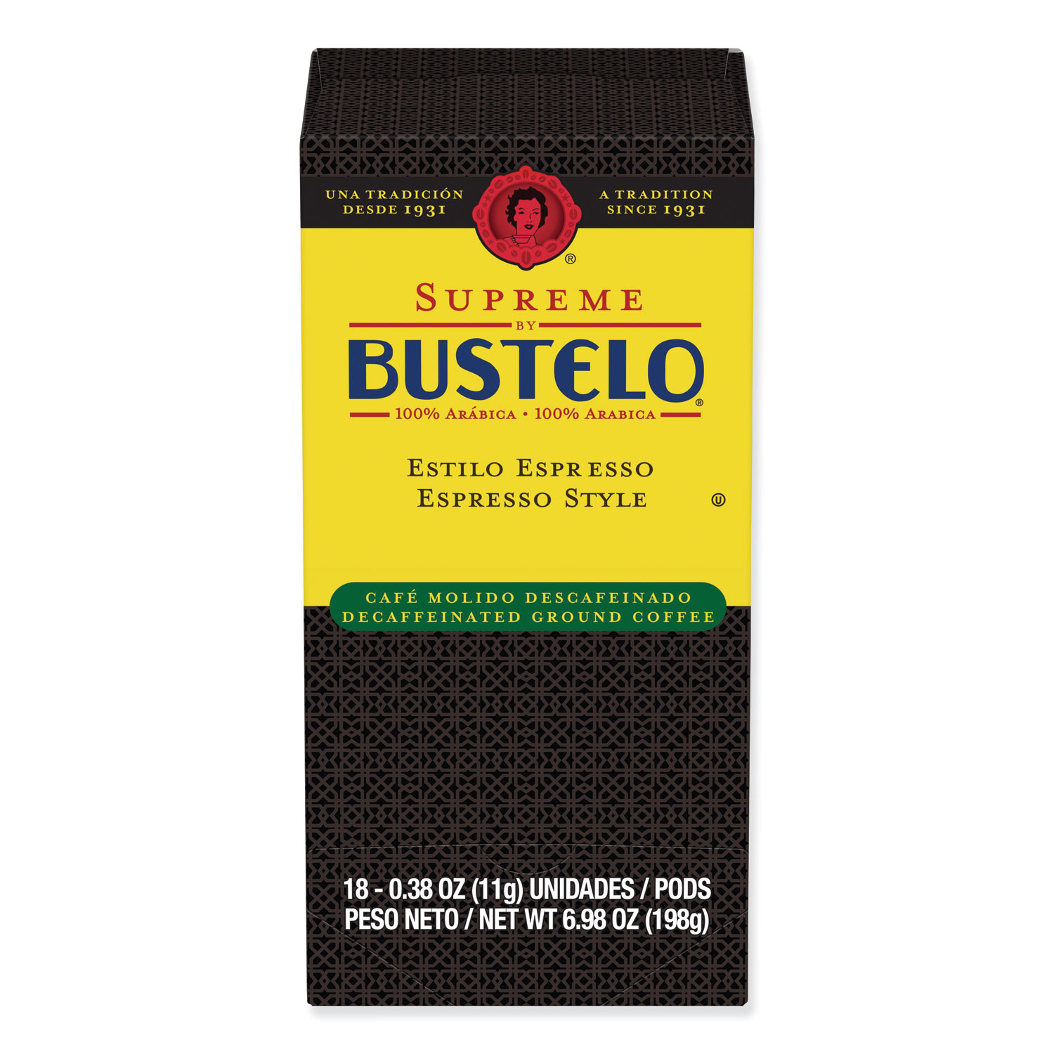  Café Bustelo 7447111545 Espresso Style Decaf Coffee Pods, 18/Box, 6 Boxes/Carton (FOL11545) 