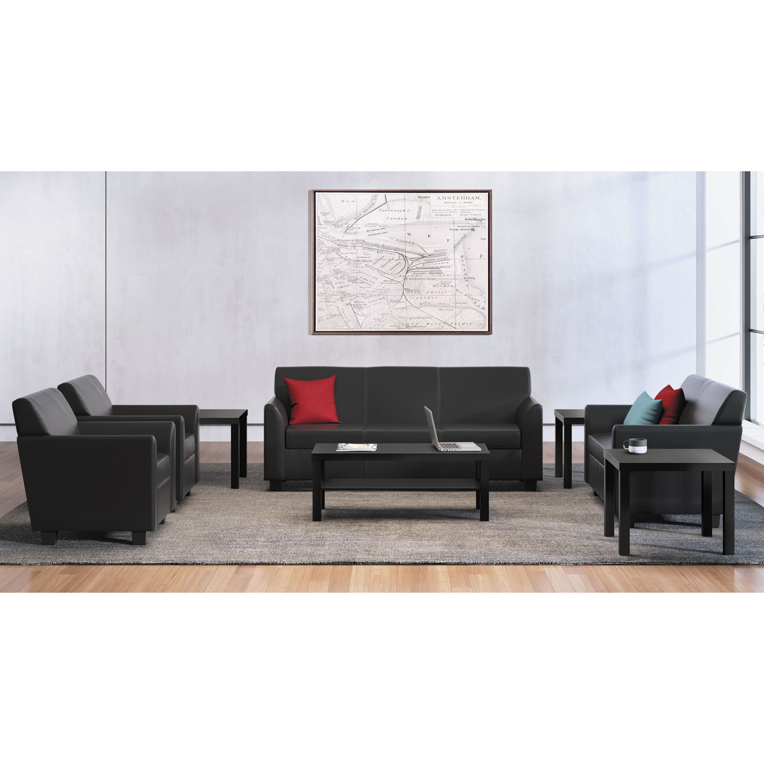  HON HVL873.SB11 Circulate Leather Reception Three-Cushion Sofa, 73w x 28.75d x 32h, Black (BSXVL873SB11) 