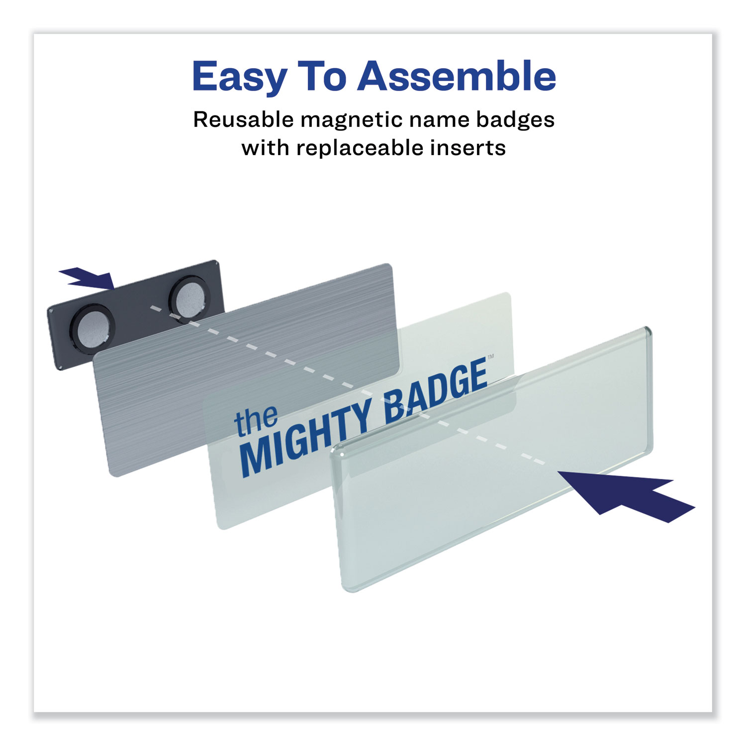 The Mighty Badge, Horizontal, 1 x 3, Laser, Silver, 4 Holders/32 Inserts