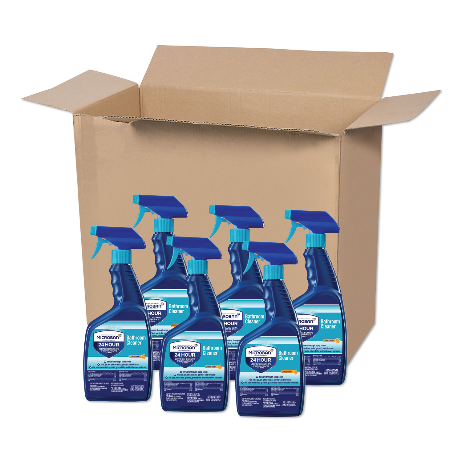  Microban 30120 24-Hour Disinfectant Bathroom Cleaner, Citrus, 32 oz Spray Bottle, 6/Carton (PGC30120) 