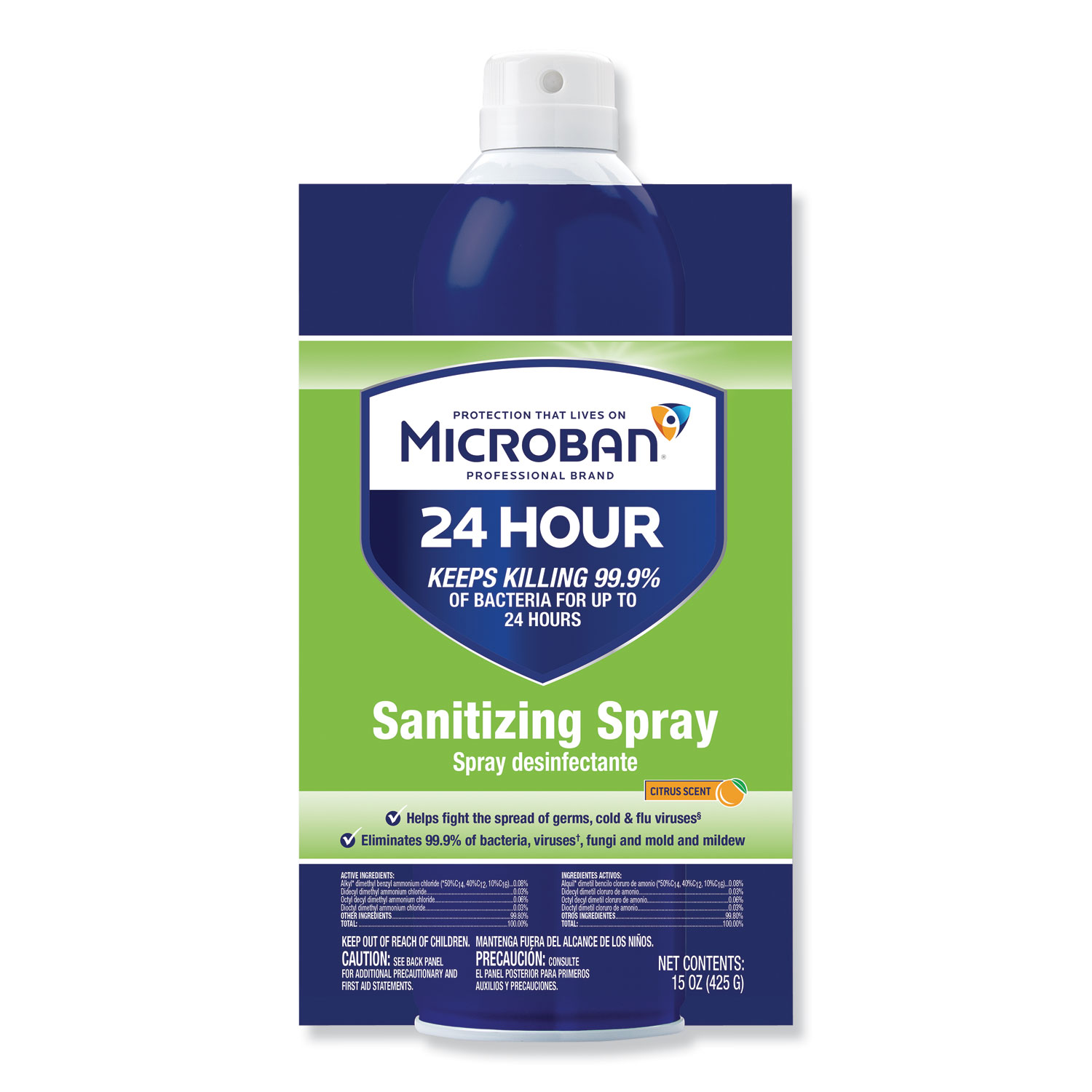 Microban® 24-Hour Disinfectant Sanitizing Spray, Citrus, 15 oz Aerosol ...