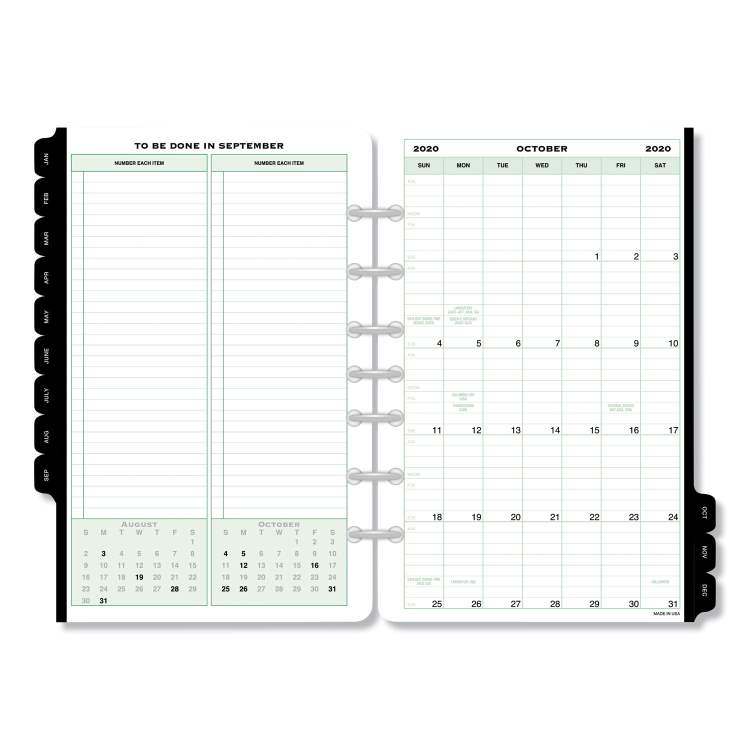  Day-Timer 92010 Original Two-Page-Per-Day Refill, 8 1/2 x 5 1/2, White/Green, 2020 (DTM92010) 