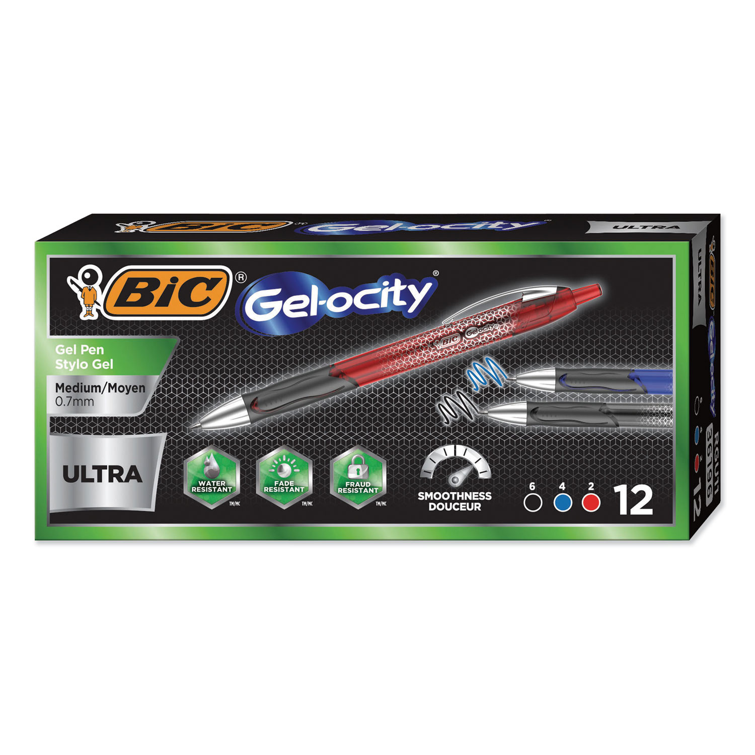  BIC RGU11AST Gel-ocity Ultra Retractable Gel Pen, Medium 0.7mm, Assorted Ink/Barrel, Dozen (BICRGU11AST) 