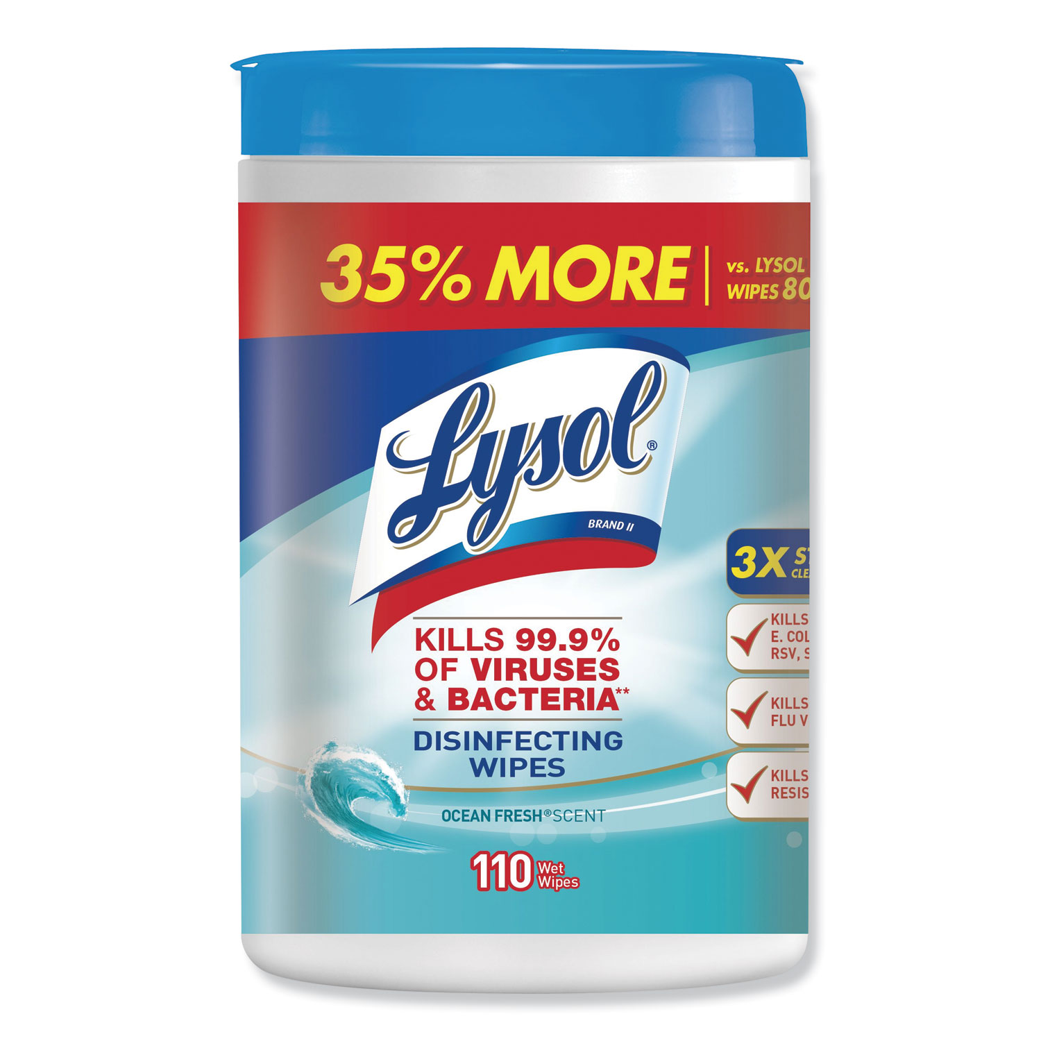  LYSOL Brand 19200-93010 Disinfecting Wipes, 7 x 8, Ocean Fresh, 110 Wipes/Canister, 6 Canisters/Carton (RAC93010CT) 