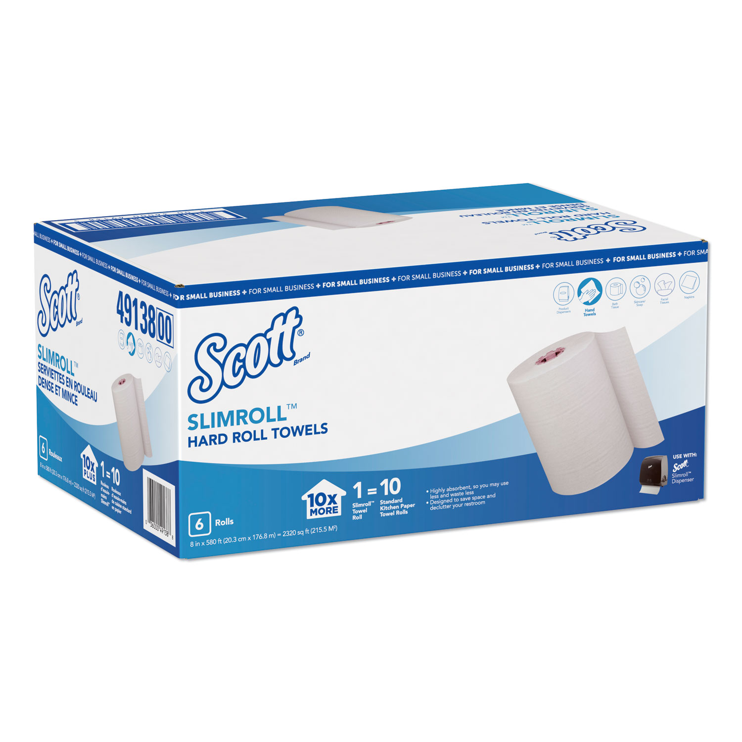 Scott 49138 Control Slimroll Towels, 8 x 580 ft, White/Pink Core,Small Business, 6 Rolls/CT (KCC49138) 