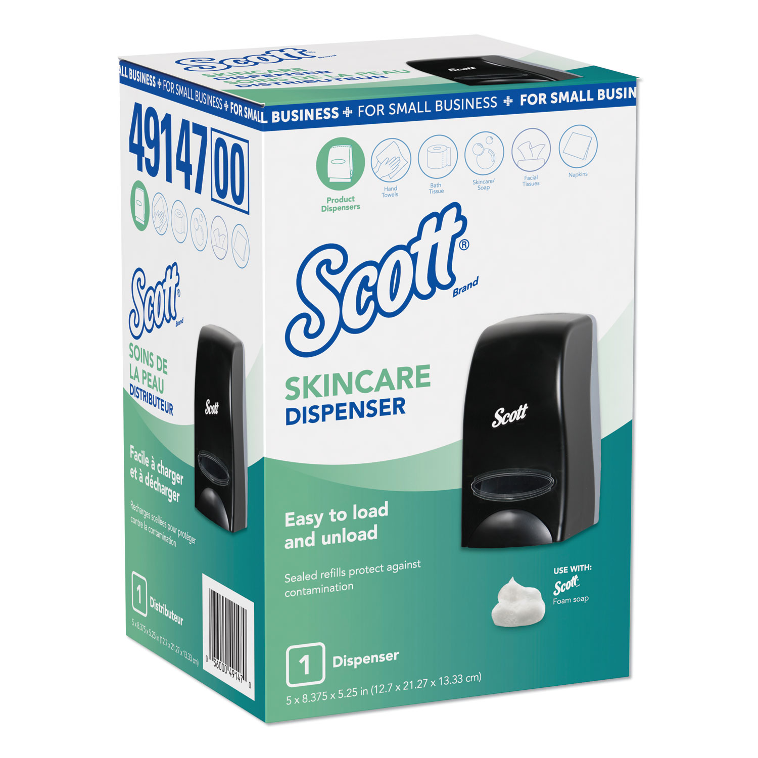  Scott 49147 Essential Manual Skin Care Dispenser, 1000 mL, 5.43 x 4.85 x 8.36, For Small Business, Black (KCC49147) 
