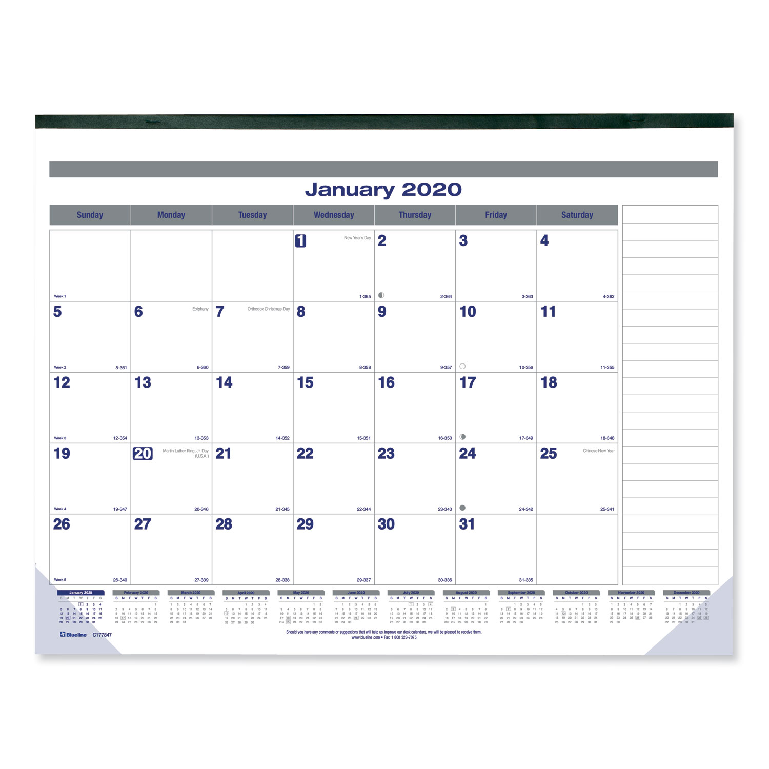  Blueline C177847 Net Zero Carbon Monthly Desk Pad Calendar, 22 x 17, Black Band and Corners, 2020 (REDC177847) 